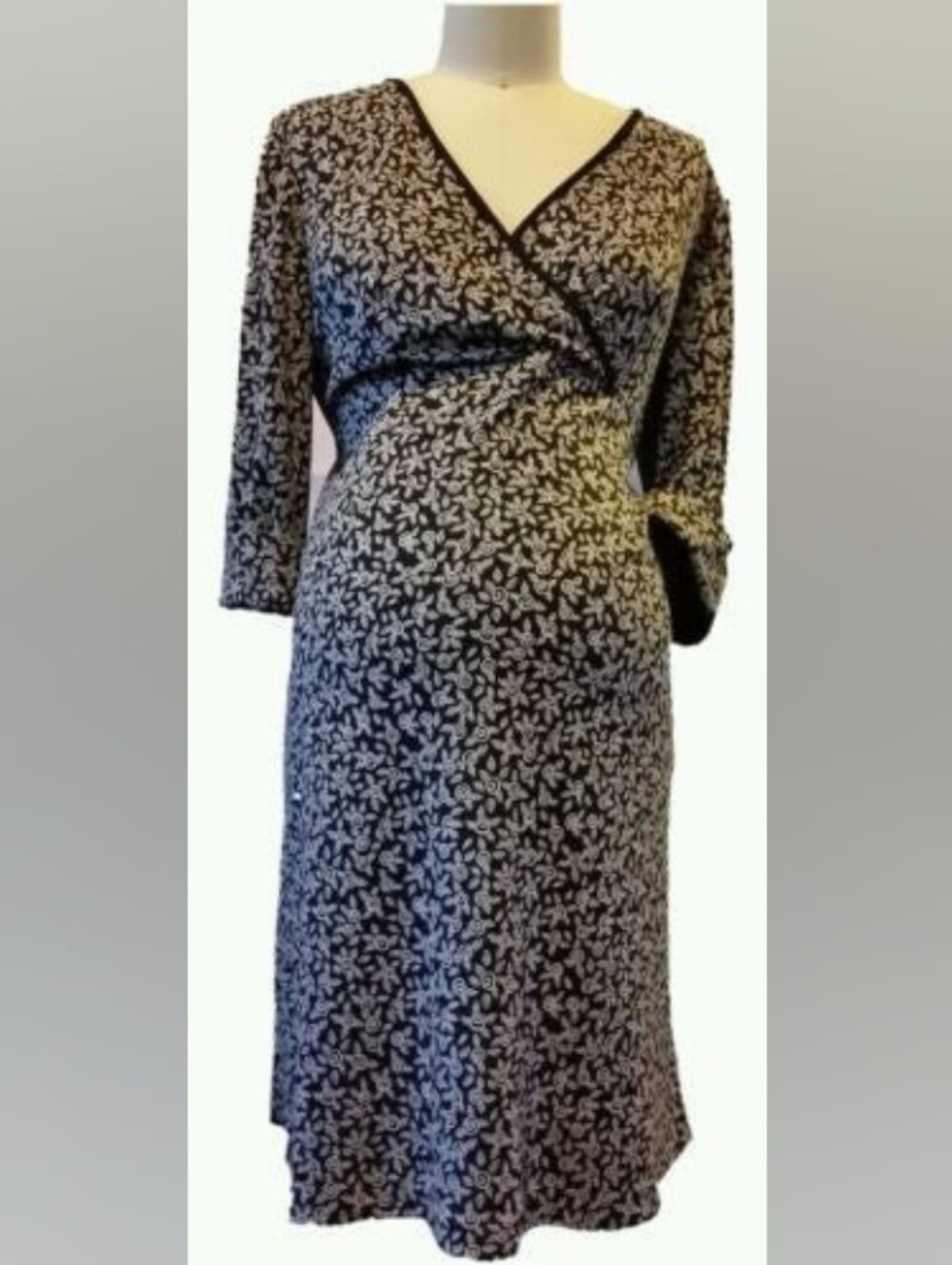 Motherhood Maternity Black & White Floral Wrap-Style Midi Dress Y2K